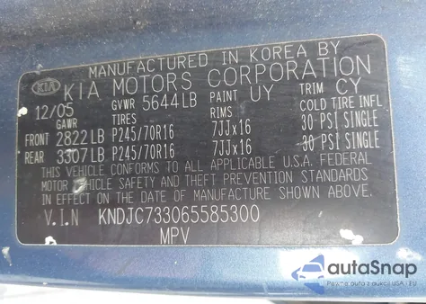 2006 Kia Sorento Ex/Lx из США, поврежденный, VIN KNDJC733065585300